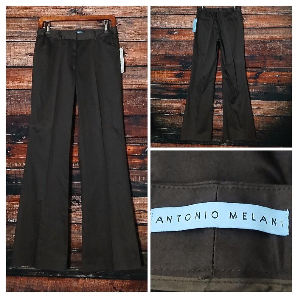NWT Antonio Melani Pants Size 4 Brown Fit And Flare Cotton Dress Slacks